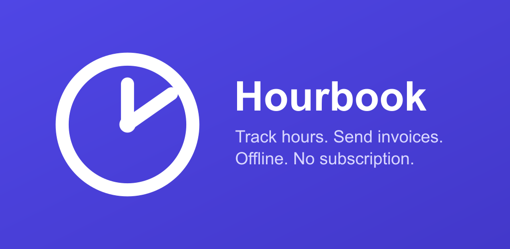 Hourbook feature banner showing the time tracking and invoicing app