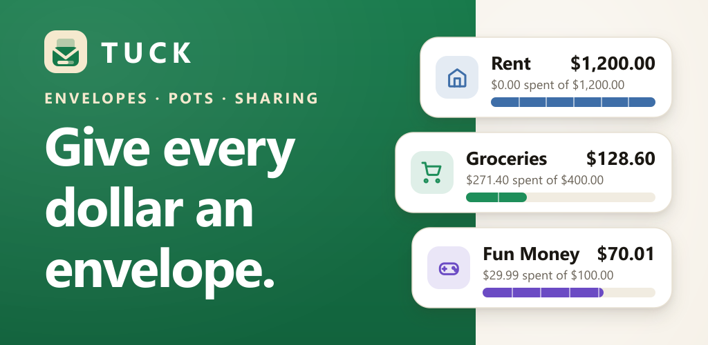 Tuck feature banner showing the envelope budgeting app